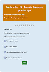 Leçon, exercice et évaluation :<br/> Les pronoms personnels sujets : CE1 - Exercice en ligne - Cycle 2