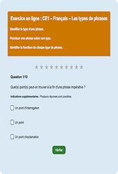 Leçon, exercice et évaluation :<br/> Les types de phrase : CE1 - Exercice en ligne - Cycle 2