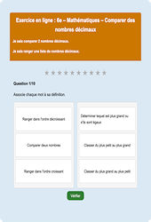 Cours et exercice : Comparer des nombres décimaux : 6ème - Exercice en ligne - Cycle 3