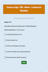 Leçon, exercice et évaluation :<br/> Le temps de la République : Histoire : CM2 - Exercice en ligne (1) - Cycle 3