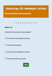 Leçon, exercice et évaluation :<br/> Lire l'heure : CE2 - Exercice en ligne - Cycle 2