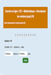 Leçon, exercice et évaluation :<br/> Décomposer les nombres jusqu'à 99 : CE1 - Exercice en ligne - Cycle 2