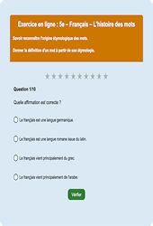 Cours et exercice : L'histoire des mots : 5ème - Exercice en ligne - Cycle 4