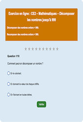 Leçon, exercice et évaluation :<br/> Décomposer les nombres jusqu'à 999 : CE2 - Exercice en ligne - Cycle 2