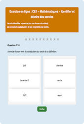 Leçon, exercice et évaluation :<br/> Cercles : CE1 - Exercice en ligne - Cycle 2