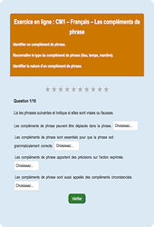 Leçon, exercice et évaluation :<br/> Les compléments de phrase : CM1 - Exercice en ligne - Cycle 3