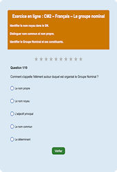 Leçon, exercice et évaluation :<br/> Le groupe nominal : CM2 - Exercice en ligne - Cycle 3