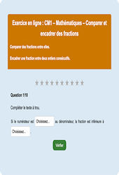 Leçon, exercice et évaluation :<br/> Comparer et encadrer des fractions : CM1 - Exercice en ligne - Cycle 3