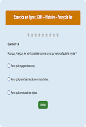 Leçon, exercice et évaluation :<br/> François Ier - Histoire : CM1 - Exercice en ligne - Cycle 3