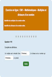 Leçon, exercice et évaluation :<br/> Multiples et diviseurs : CM1 - Exercice en ligne - Cycle 3