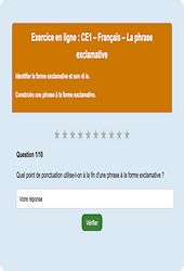 Leçon, exercice et évaluation :<br/> La phrase exclamative : CE1 - Exercice en ligne - Cycle 2