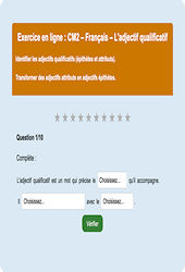 Leçon, exercice et évaluation :<br/> L'adjectif qualificatif : CM2 - Exercice en ligne - Cycle 3