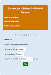Leçon, exercice et évaluation :<br/> Les déterminants : CM1 - Exercice en ligne - Cycle 3