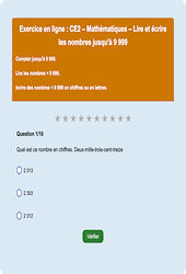 Leçon, exercice et évaluation :<br/> Lire / écrire - Nombres entiers < 10 000 : CE2 - Exercice en ligne - Cycle 2