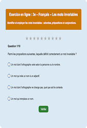 Cours et exercice : Les mots invariables : 3ème - Exercice en ligne - Cycle 4
