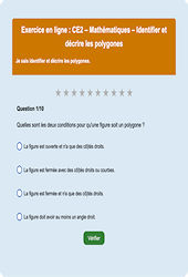 Leçon, exercice et évaluation :<br/> Identifier et décrire les polygones : CE2 - Exercice en ligne - Cycle 2