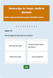 Cours et exercice : Les déterminants : 5ème - Exercice en ligne (2) - Cycle 4
