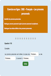 Leçon, exercice et évaluation :<br/> Les pronoms personnels : CM2 - Exercice en ligne - Cycle 3