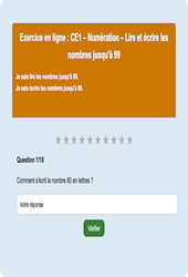 Leçon, exercice et évaluation :<br/> Lire et écrire les nombres jusqu'à 99 : CE1 - Exercice en ligne - Cycle 2