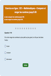 Leçon, exercice et évaluation :<br/> Comparer et ranger les nombres jusqu'à 99 : CE1 - Exercice en ligne - Cycle 2