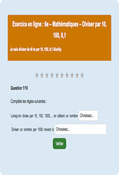 Cours et exercice : Diviser par 10, 100, 0,1… : 6ème - Exercice en ligne - Cycle 3