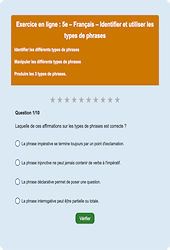Cours et exercice : Les types de phrases : 5ème - Exercice en ligne - Cycle 4