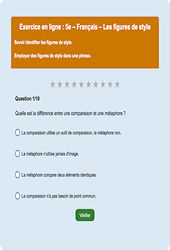 Cours et exercice : Les figures de style : 5ème - Exercice en ligne - Cycle 4