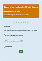 Cours et exercice : Voix active et passive : 3ème - Exercice en ligne - Cycle 4