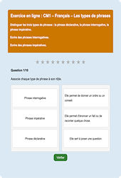 Leçon, exercice et évaluation :<br/> Les types de phrases : CM1 - Exercice en ligne - Cycle 3