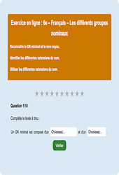 Cours et exercice : Les différents groupes nominaux : 6ème - Exercice en ligne - Cycle 3