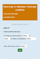 Cours et exercice : Fractions égales : 6ème - Exercice en ligne - Cycle 3