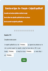 Cours et exercice : L'adjectif qualificatif : 6ème - Exercice en ligne - Cycle 3