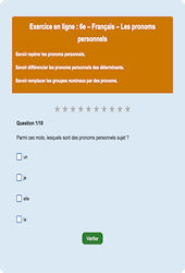 Cours et exercice : Les pronoms personnels : 6ème - Exercice en ligne - Cycle 3
