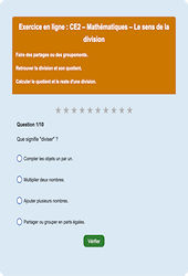 Leçon, exercice et évaluation :<br/> Le sens de la division : CE2 - Exercice en ligne - Cycle 2