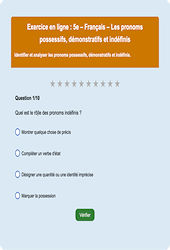 Cours et exercice : Les pronoms possessifs, démonstratifs et indéfinis : 5ème - Exercice en ligne - Cycle 4