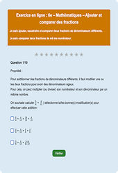 Addition et soustraction de fractions : 6ème - Exercice en ligne - Cycle 3