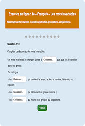 Cours et exercice : Mots outils, invariables : 4ème - Exercice en ligne - Cycle 4