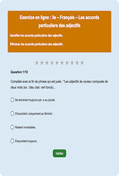 Cours et exercice : Accord de l'adjectif qualificatif : 3ème - Exercice en ligne - Cycle 4