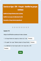 Leçon, exercice et évaluation :<br/> Groupe nominal : CM1 - Exercice en ligne - Cycle 3