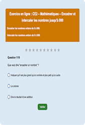 Leçon, exercice et évaluation :<br/> Encadrer / intercaler / arrondir - Nombres entiers < 1000 : CE2 - Exercice en ligne - Cycle 2