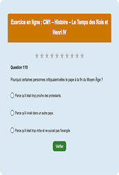 Leçon, exercice et évaluation :<br/> Henri IV et les guerres de religion : CM1 - Exercice en ligne - Cycle 3