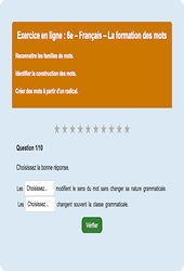 Cours et exercice : Familles de mots : 6ème - Exercice en ligne - Cycle 3