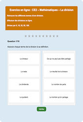 Leçon, exercice et évaluation :<br/> Division, partage : CE2 - Exercice en ligne - Cycle 2