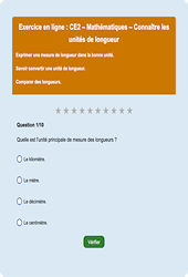 Leçon, exercice et évaluation :<br/> Longueur cm, m, km : CE2 - Exercice en ligne - Cycle 2