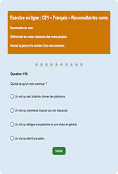 Leçon, exercice et évaluation :<br/> Reconnaître les noms : CE1 - Exercice en ligne - Cycle 2