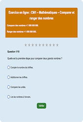 Leçon, exercice et évaluation :<br/> Comparer / ranger - Nombres entiers < 1 000 000 000 : CM1 - Exercice en ligne - Cycle 3