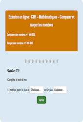 Comparer / ranger - Nombres entiers < 1 000 000 : CM1 - Exercice en ligne