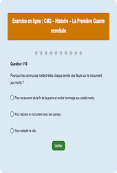 Leçon, exercice et évaluation :<br/> La Première Guerre mondiale - Histoire : CM2 - Exercice en ligne - Cycle 3