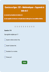 Table de 3 – Tables de multiplication : CE1 - Exercice en ligne