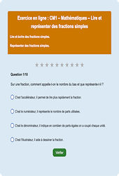 Leçon, exercice et évaluation :<br/> Lire et représenter des fractions simples : CM1 - Exercice en ligne - Cycle 3